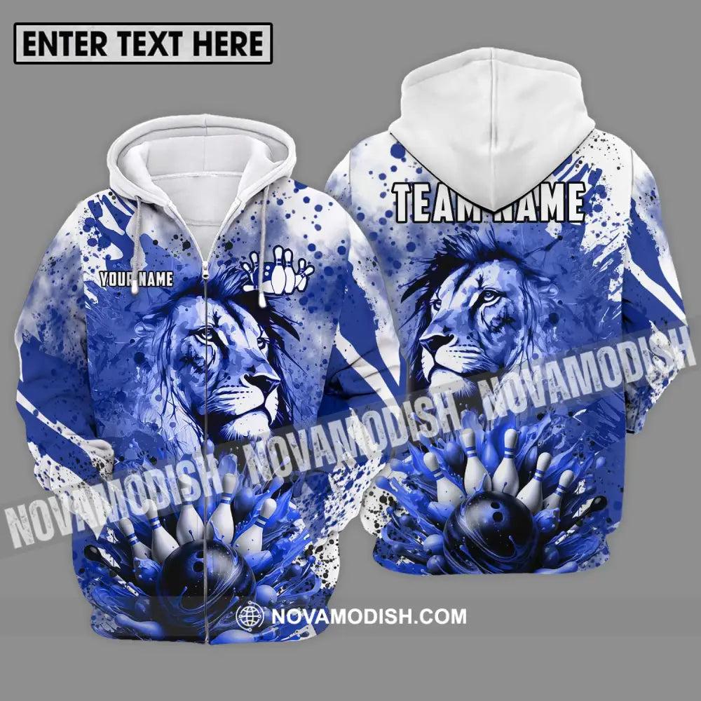 Unisex Shirt - Custom Name And Team Name Bowling Shirt Ice Lion Zipper Hoodie / S T-shirt
