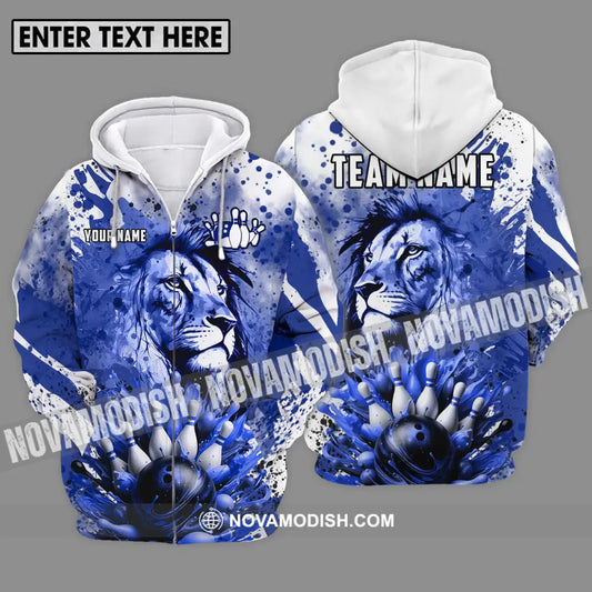 Unisex Shirt - Custom Name And Team Name Bowling Shirt Ice Lion Zipper Hoodie / S T-shirt