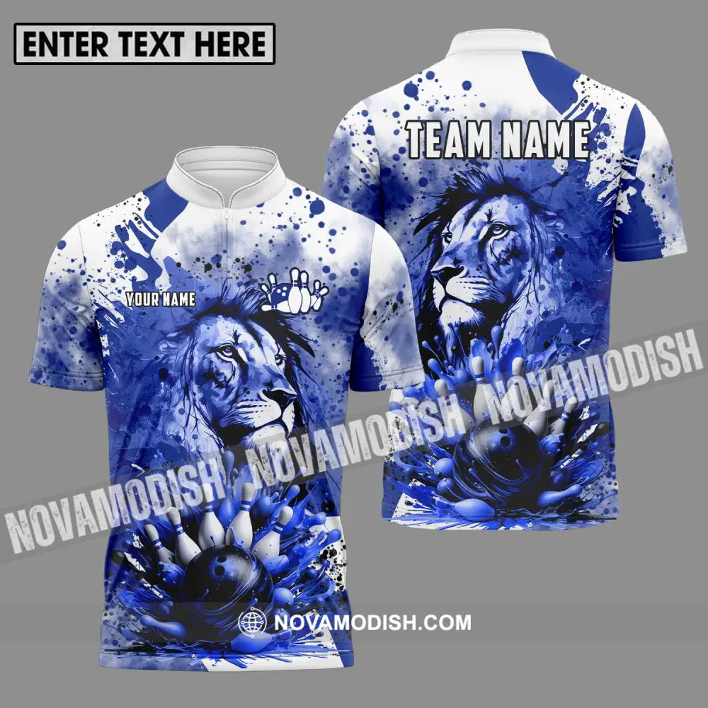 Unisex Shirt - Custom Name And Team Name Bowling Shirt Ice Lion Zipper Polo Shirt / S T-shirt