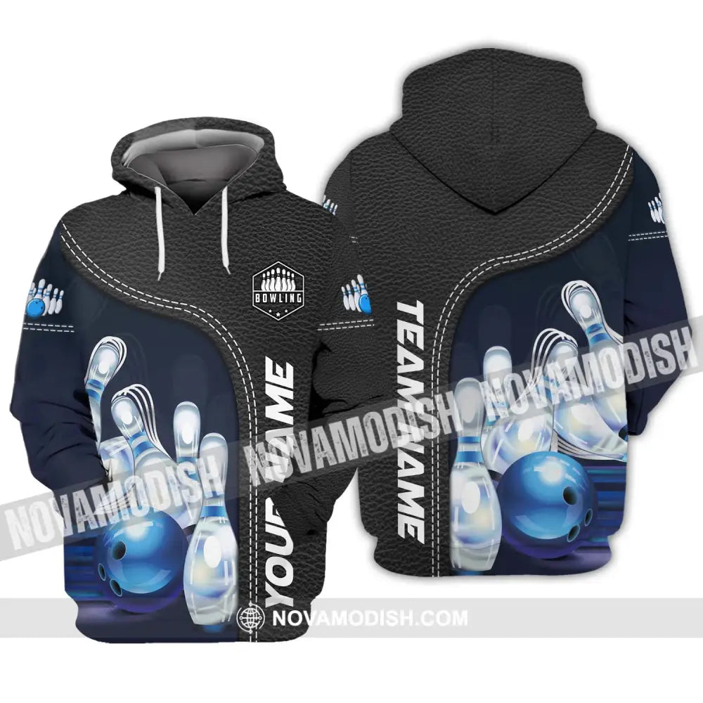 Unisex Shirt - Custom Name And Team Name Bowling Shirt Ice Pins Blue Ball Hoodie / S T-shirt