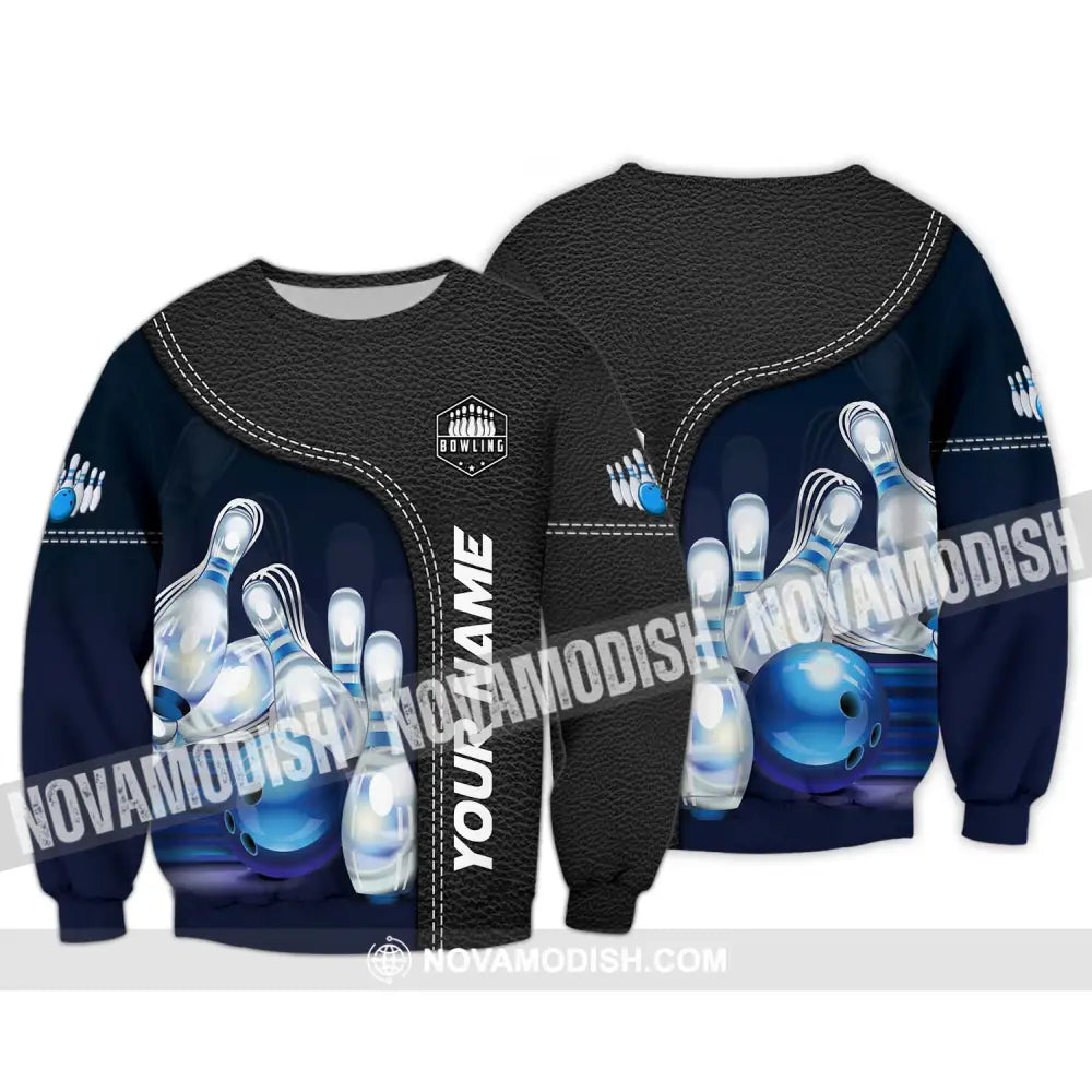 Unisex Shirt - Custom Name And Team Name Bowling Shirt Ice Pins Blue Ball Long Sleeve / S T-shirt