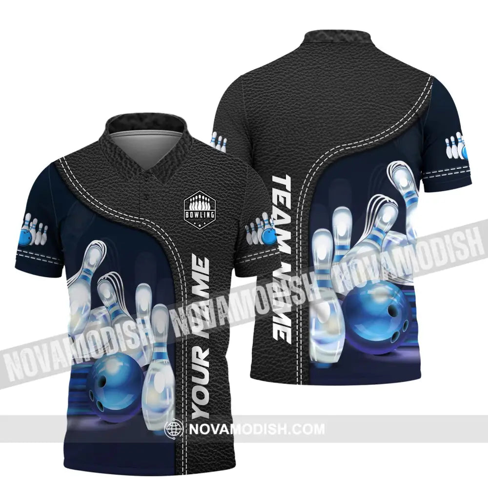 Unisex Shirt - Custom Name And Team Name Bowling Shirt Ice Pins Blue Ball Polo Shirt / S T-shirt