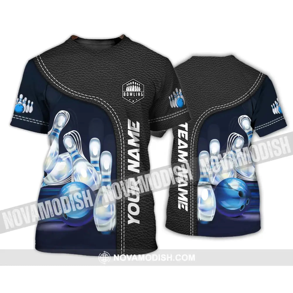 Unisex Shirt - Custom Name And Team Name Bowling Shirt Ice Pins Blue Ball T-Shirt / S T-shirt