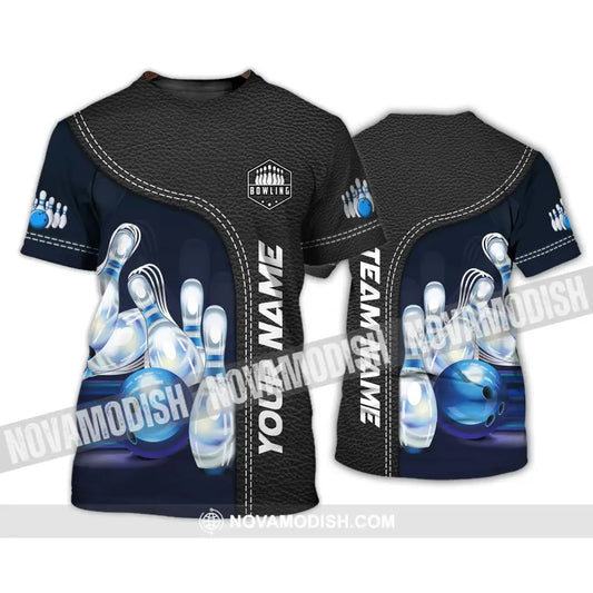 Unisex Shirt - Custom Name And Team Name Bowling Shirt Ice Pins Blue Ball T-Shirt / S T-shirt