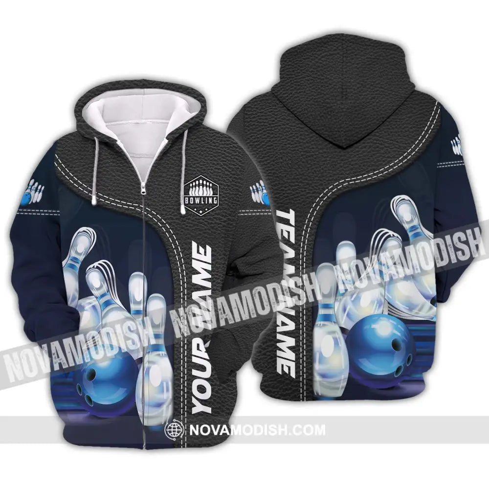 Unisex Shirt - Custom Name And Team Name Bowling Shirt Ice Pins Blue Ball Zipper Hoodie / S T-shirt