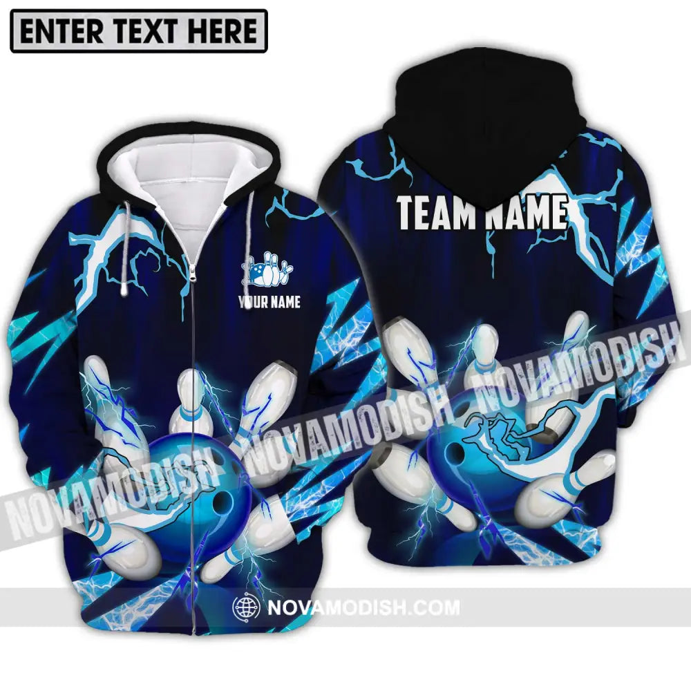 Unisex Shirt - Custom Name And Team Name Shirt Bowling Ice Pins Shirt Zipper Hoodie / S T-shirt