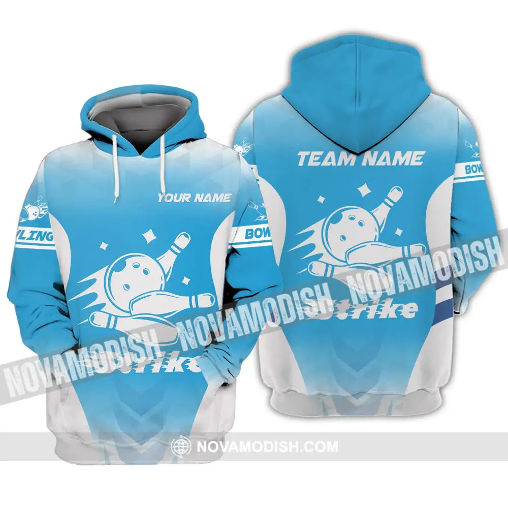 Unisex Shirt - Custom Name And Team Name Bowling Shirt Light Blue Strike Hoodie / S T-shirt