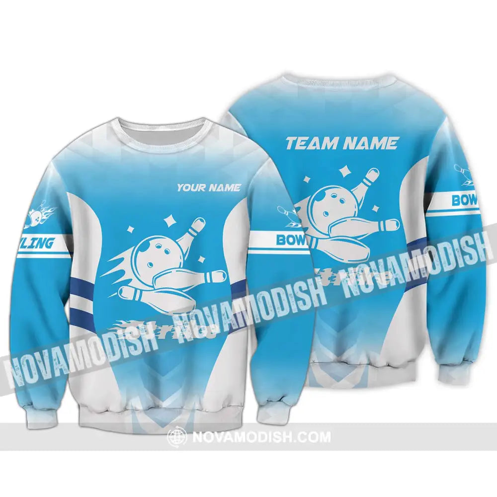 Unisex Shirt - Custom Name And Team Name Bowling Shirt Light Blue Strike Long Sleeve / S T-shirt