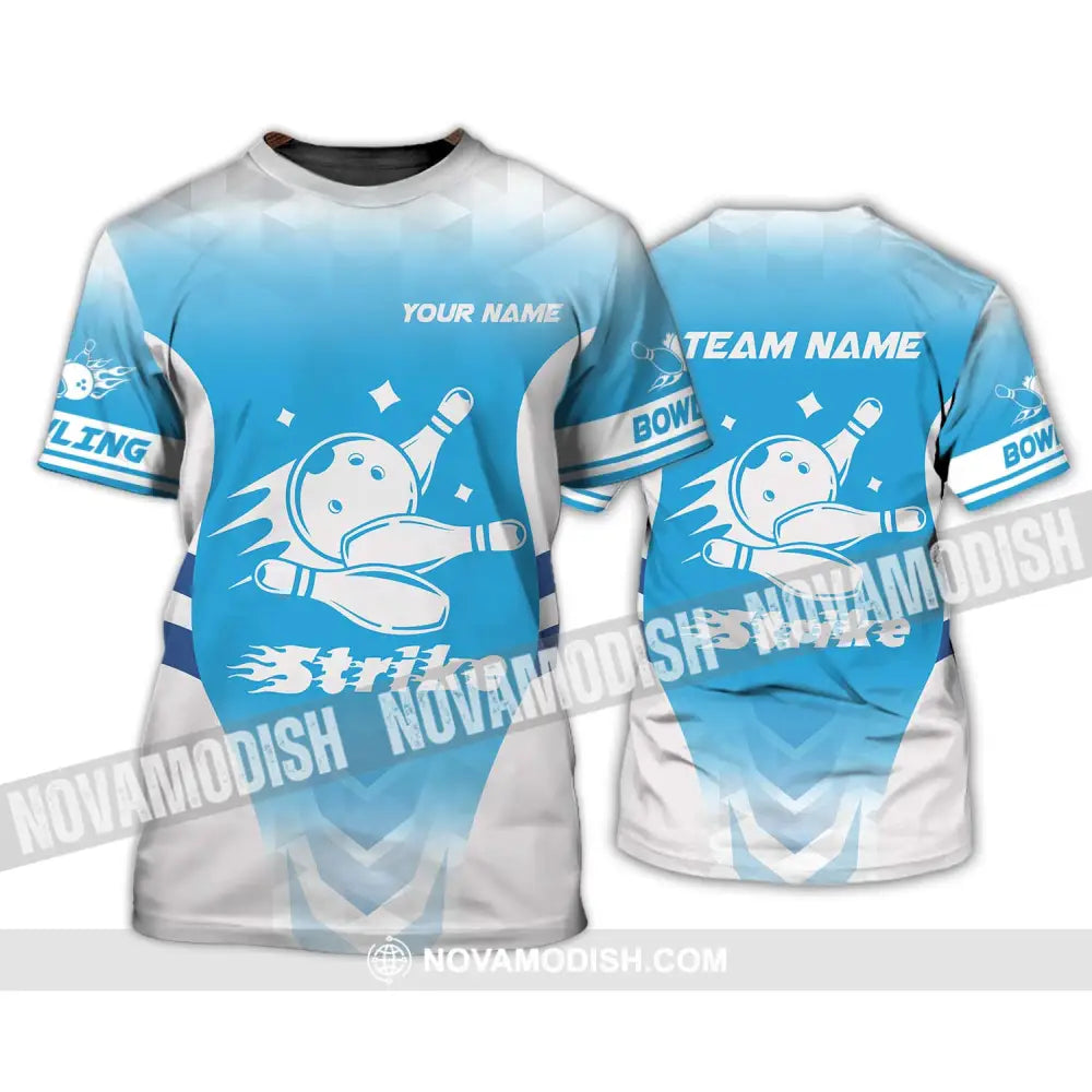 Unisex Shirt - Custom Name And Team Name Bowling Shirt Light Blue Strike T-Shirt / S T-shirt