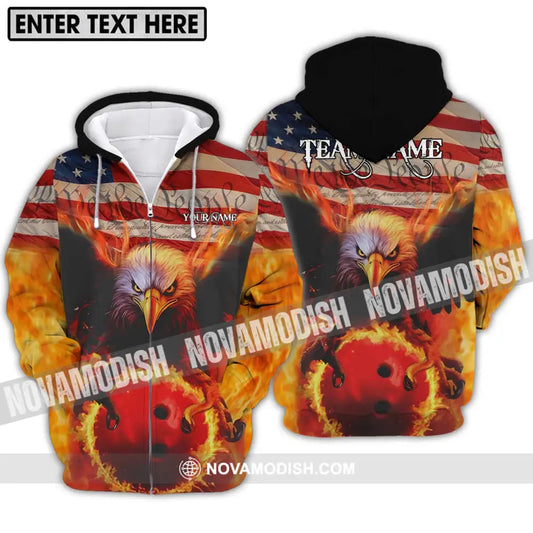Unisex Shirt - Custom Name And Team Name Bowling Lover Shirt American Eagle Zipper Hoodie / S T-shirt