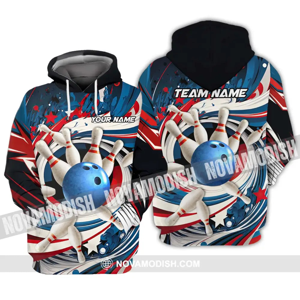 Unisex Shirt - Custom Name And Team Name Bowling Lover Shirt Blue Bowling Ball And Pins Hoodie / S T-shirt