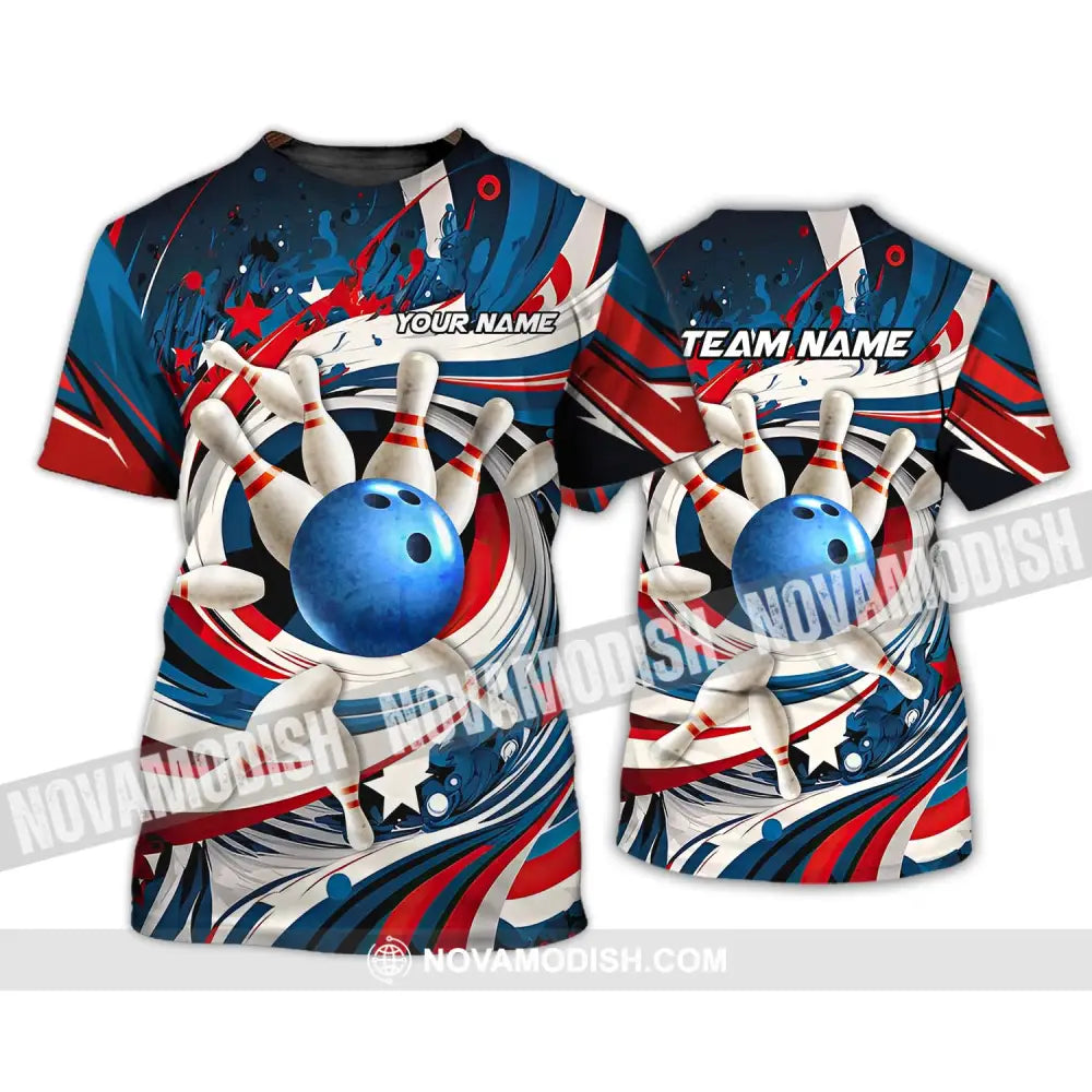 Unisex Shirt - Custom Name And Team Name Bowling Lover Shirt Blue Bowling Ball And Pins T-Shirt / S T-shirt