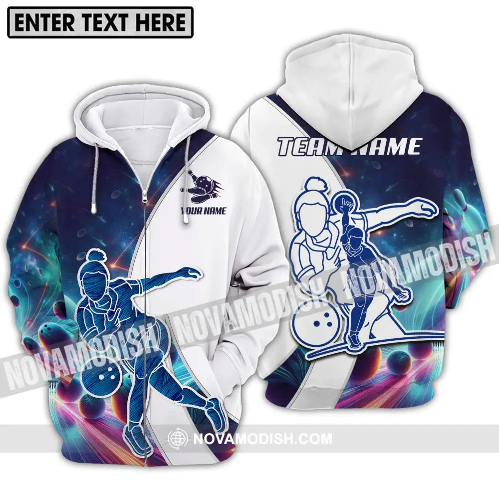 Unisex Shirt - Custom Name And Team Name Bowling Lover Shirt Cool Bowling Zipper Hoodie / S T-shirt