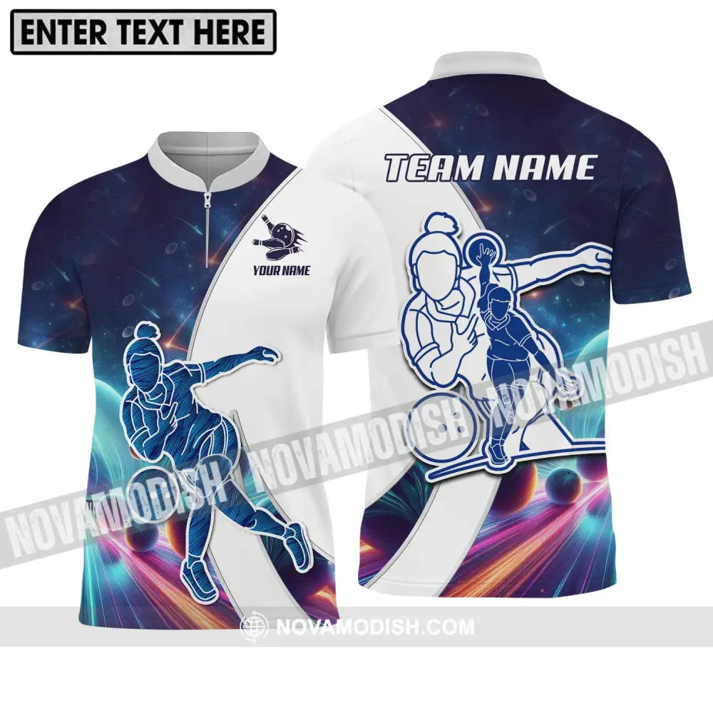 Unisex Shirt - Custom Name And Team Name Bowling Lover Shirt Cool Bowling Zipper Polo Shirt / S T-shirt