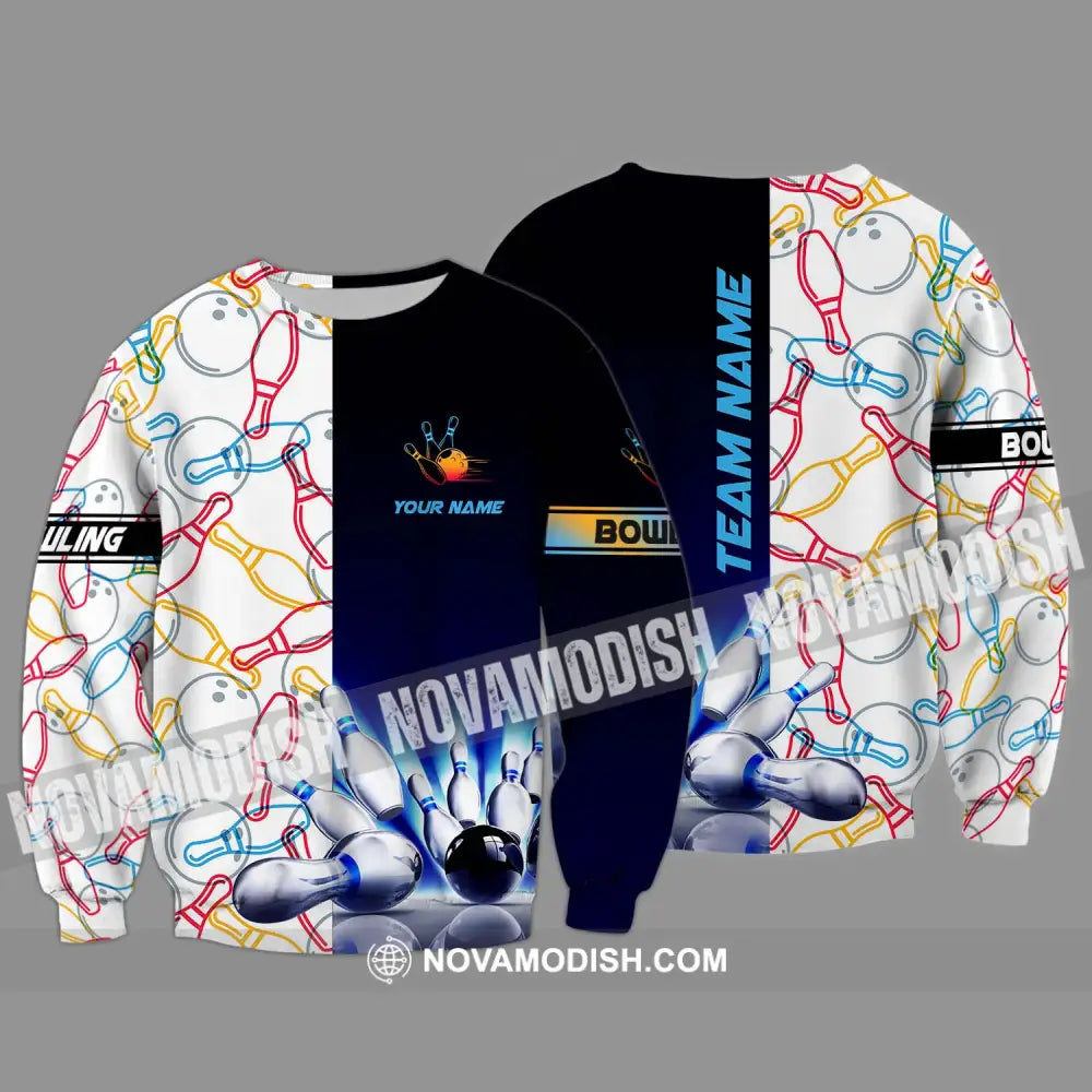 Unisex Shirt - Custom Name And Team Name Bowling Lover Shirt Dark Bowling Ball And Line Color Pins Long Sleeve / S