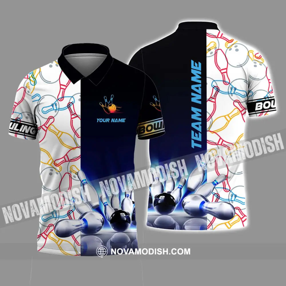 Unisex Shirt - Custom Name And Team Name Bowling Lover Shirt Dark Bowling Ball And Line Color Pins Polo Shirt / S