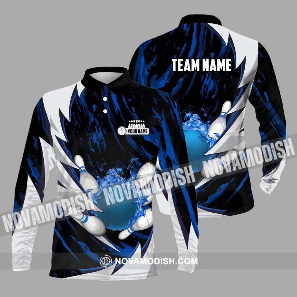 Unisex Shirt - Custom Name And Team Name Bowling Lover Shirt Bowling Dark Blue Long Sleeve Polo / S T-shirt