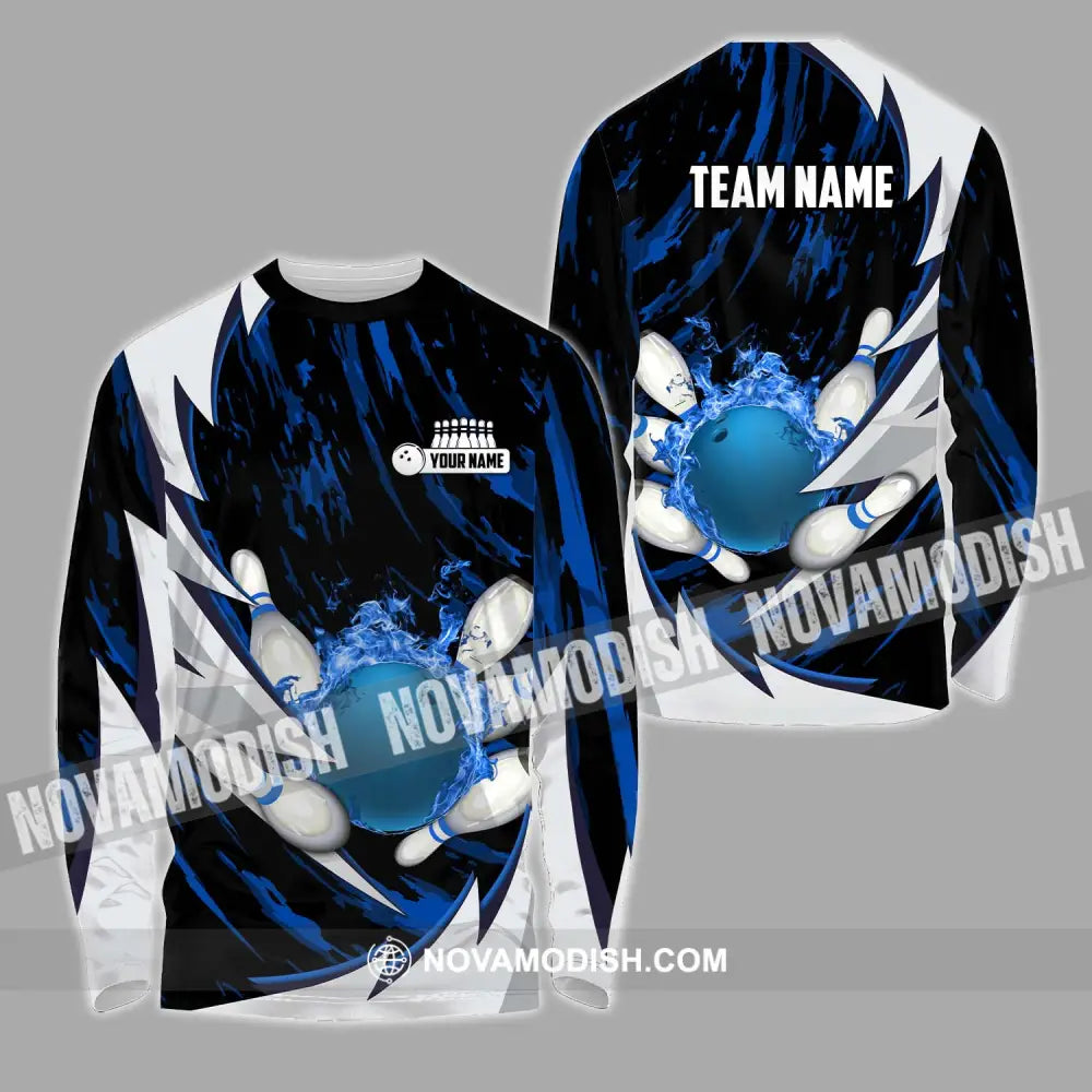 Unisex Shirt - Custom Name And Team Name Bowling Lover Shirt Bowling Dark Blue Long Sleeve Shirt / S T-shirt