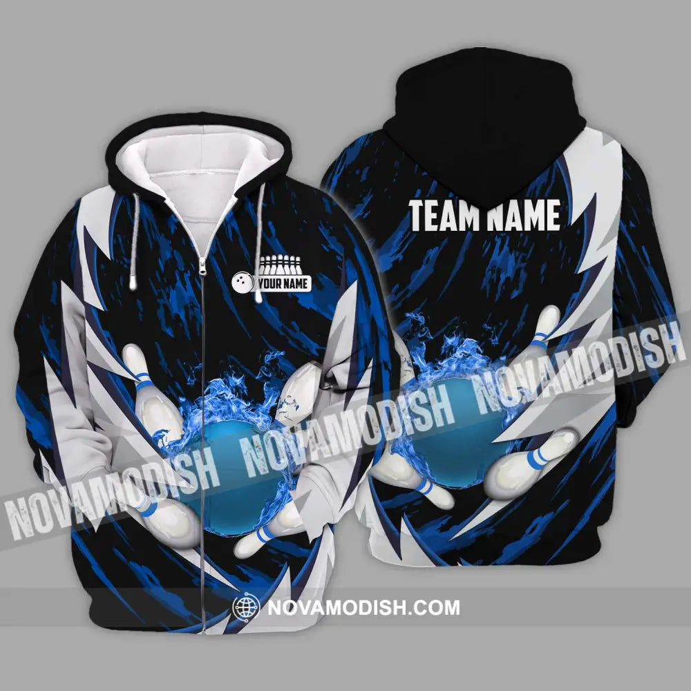 Unisex Shirt - Custom Name And Team Name Bowling Lover Shirt Bowling Dark Blue Zipper Hoodie / S T-shirt