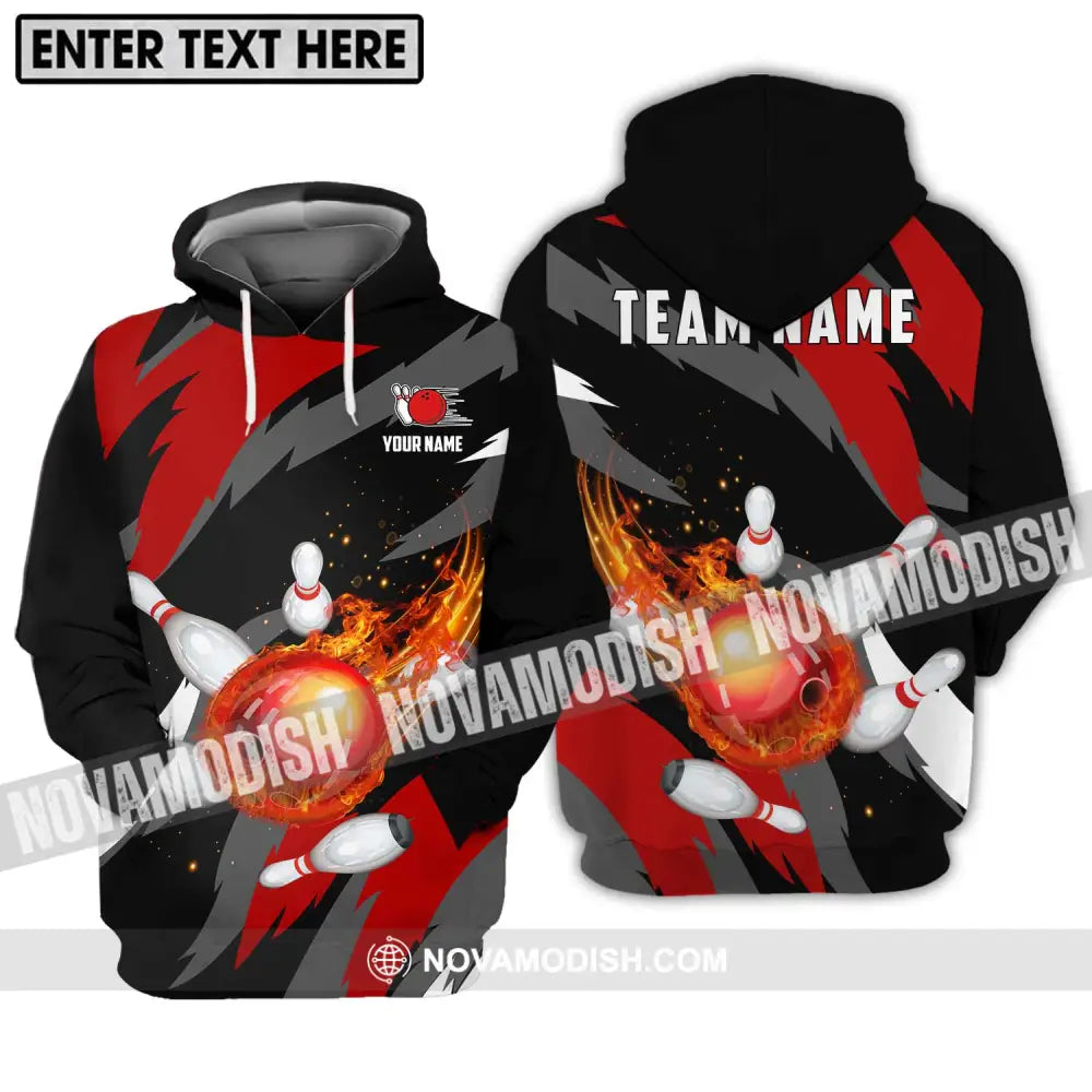 Unisex Shirt - Custom Name And Team Name Bowling Lover Shirt Fire Bowling Ball Hoodie / S T-shirt