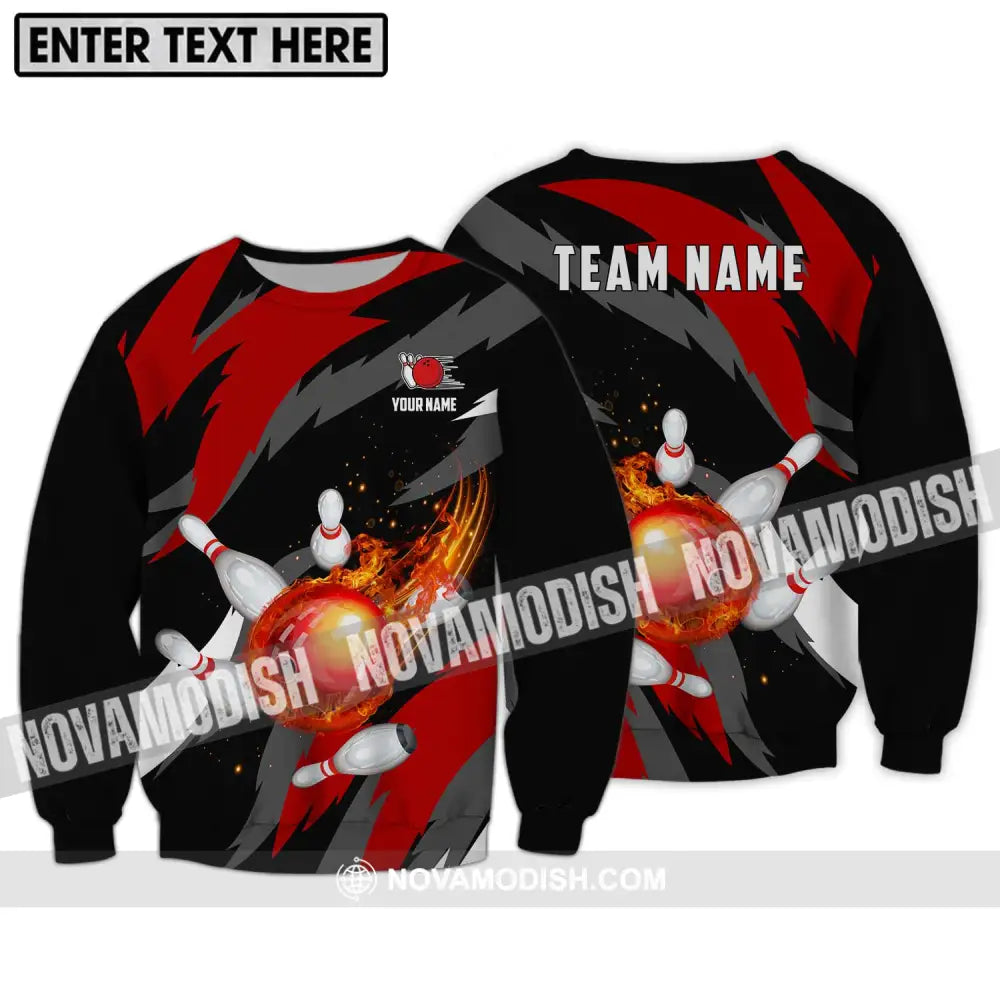 Unisex Shirt - Custom Name And Team Name Bowling Lover Shirt Fire Bowling Ball Long Sleeve / S T-shirt