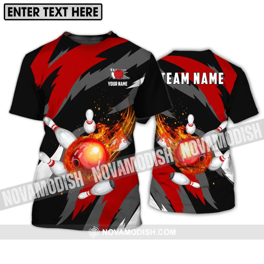 Unisex Shirt - Custom Name And Team Name Bowling Lover Shirt Fire Bowling Ball T-Shirt / S T-shirt