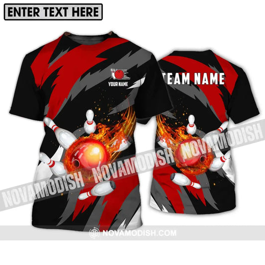 Unisex Shirt - Custom Name And Team Name Bowling Lover Shirt Fire Bowling Ball T-Shirt / S T-shirt