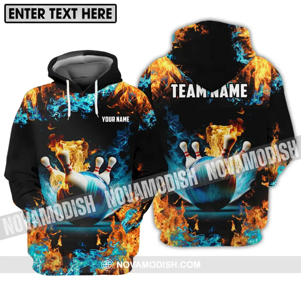 Unisex Shirt - Custom Name And Team Name Bowling Lover Shirt Fire And Water Hoodie / S T-shirt