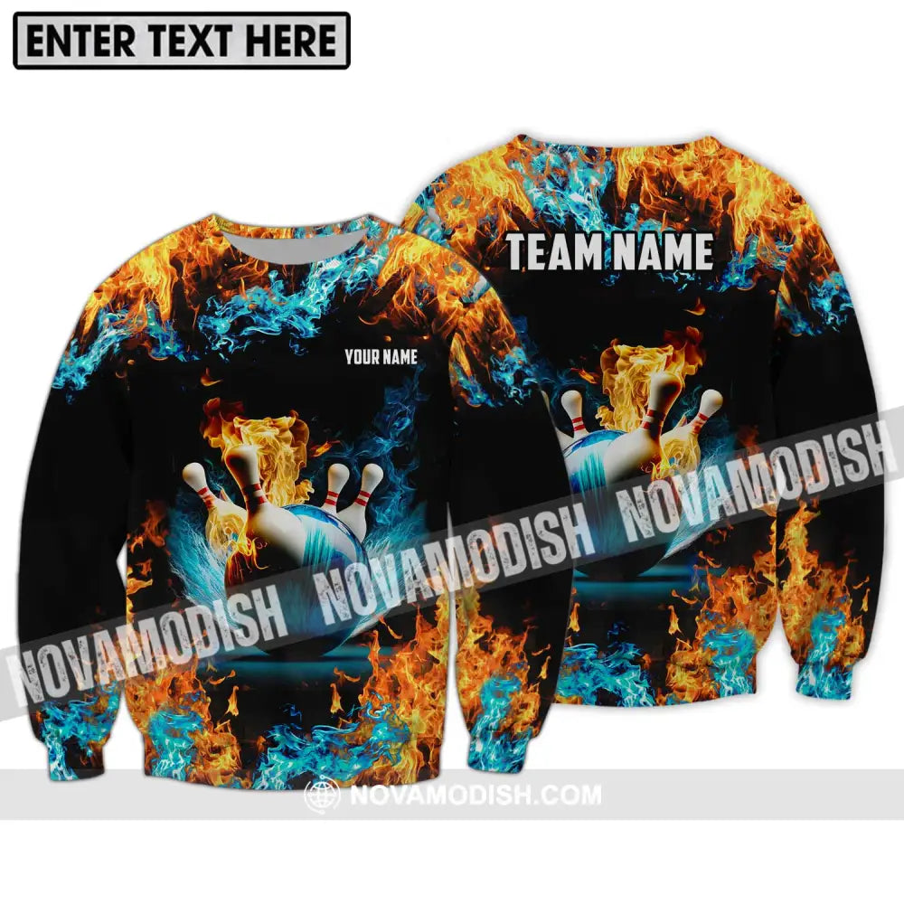 Unisex Shirt - Custom Name And Team Name Bowling Lover Shirt Fire And Water Long Sleeve / S T-shirt