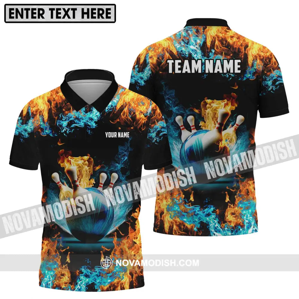 Unisex Shirt - Custom Name And Team Name Bowling Lover Shirt Fire And Water Polo Shirt / S T-shirt