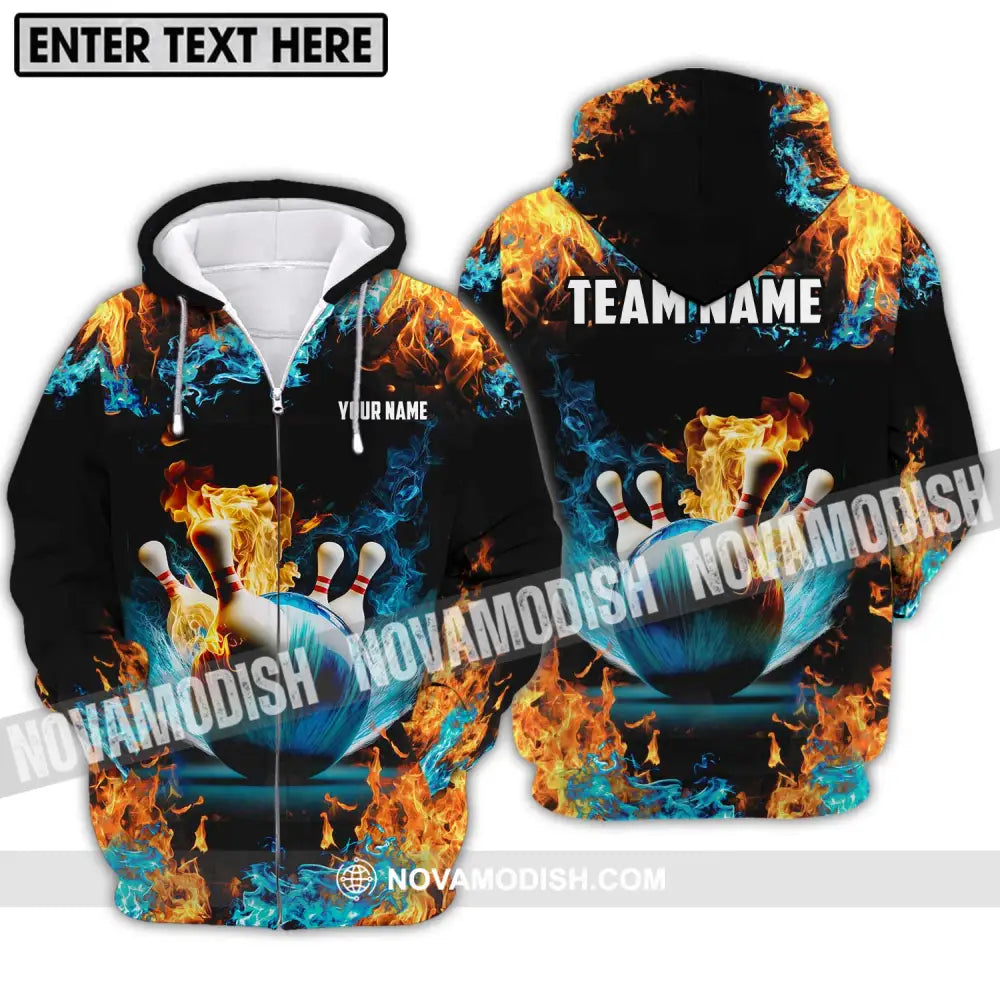 Unisex Shirt - Custom Name And Team Name Bowling Lover Shirt Fire And Water Zipper Hoodie / S T-shirt