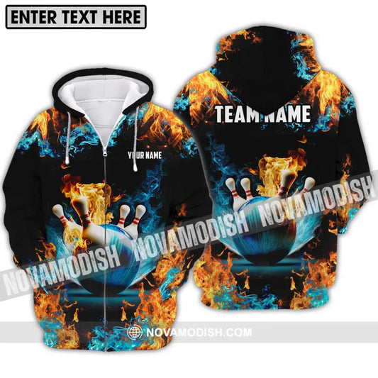 Unisex Shirt - Custom Name And Team Name Bowling Lover Shirt Fire And Water Zipper Hoodie / S T-shirt