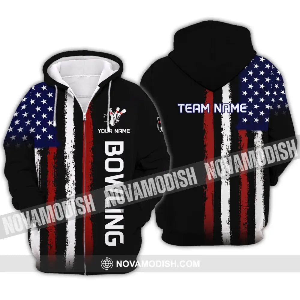 Unisex Shirt - Custom Name And Team Name Shirt - Bowling Lover Gift - Bowling Shirt Zipper Hoodie / S T-shirt