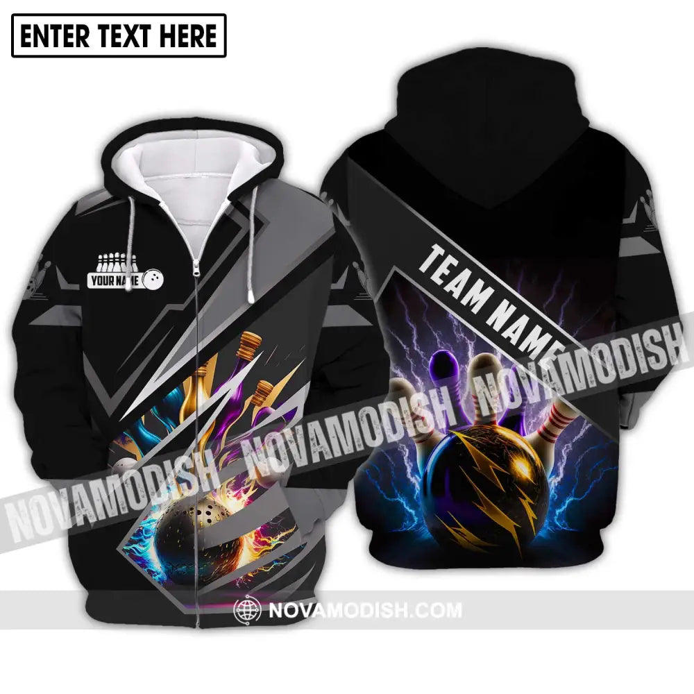 Unisex Shirt - Custom Name And Team Name Shirt - Bowling Team Shirt - Bowling Lover Gift - Bowling Gift Zipper Hoodie