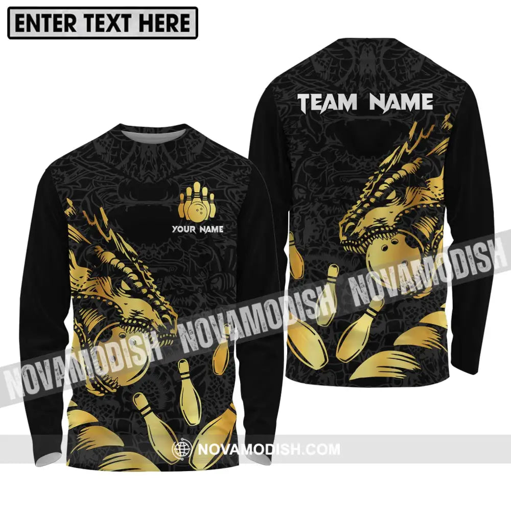 Unisex Shirt - Custom Name And Team Name Bowling Lover Shirt Golden Bowling Long Sleeve Shirt / S T-shirt