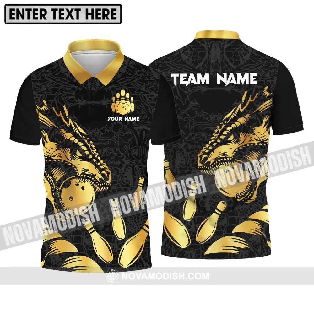 Unisex Shirt - Custom Name And Team Name Bowling Lover Shirt Golden Bowling Polo Shirt / S T-shirt