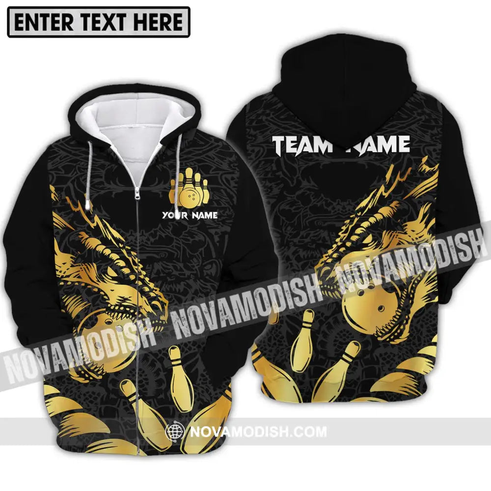 Unisex Shirt - Custom Name And Team Name Bowling Lover Shirt Golden Bowling Zipper Hoodie / S T-shirt