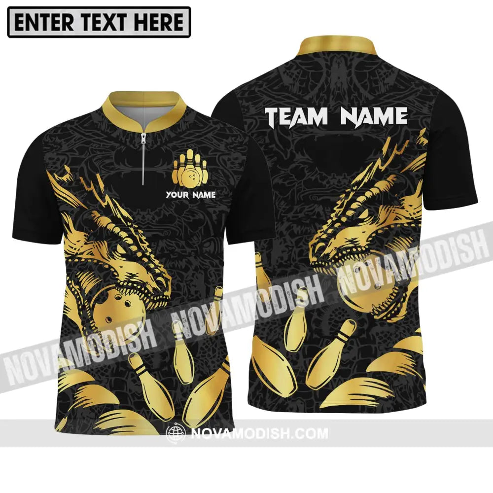 Unisex Shirt - Custom Name And Team Name Bowling Lover Shirt Golden Bowling Zipper Polo Shirt / S T-shirt