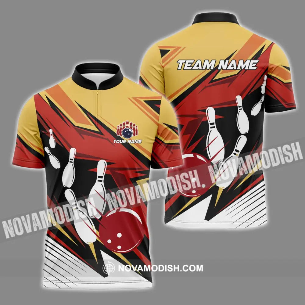 Unisex Shirt - Custom Name And Team Name Bowling Lover Shirt Bowling Hot Color Zipper Polo Shirt / S T-shirt