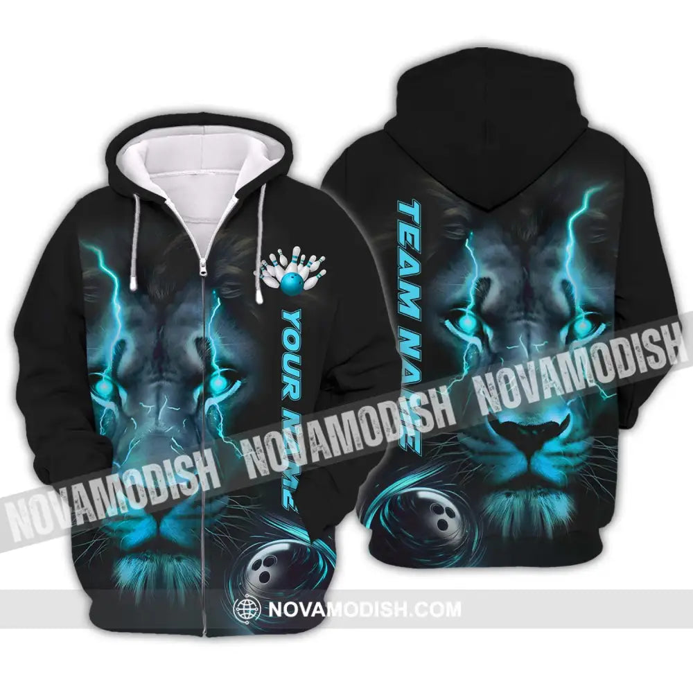 Unisex Shirt - Custom Name And Team Name Bowling Lover Shirt Lion Bowling Zipper Hoodie / S T-shirt
