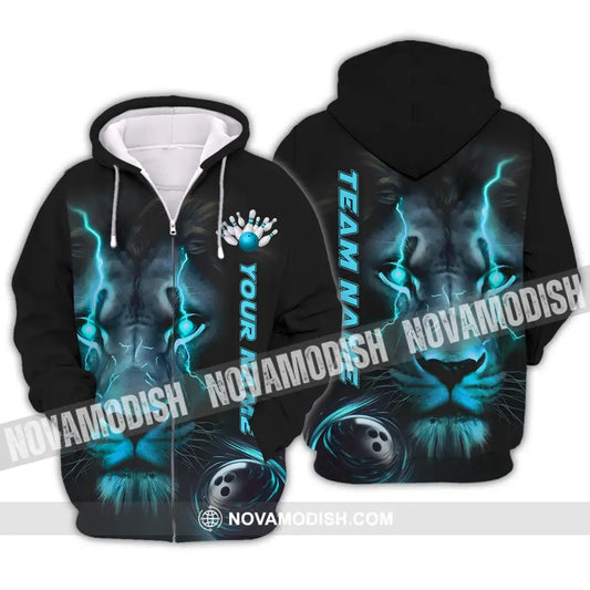 Unisex Shirt - Custom Name And Team Name Bowling Lover Shirt Lion Bowling Zipper Hoodie / S T-shirt
