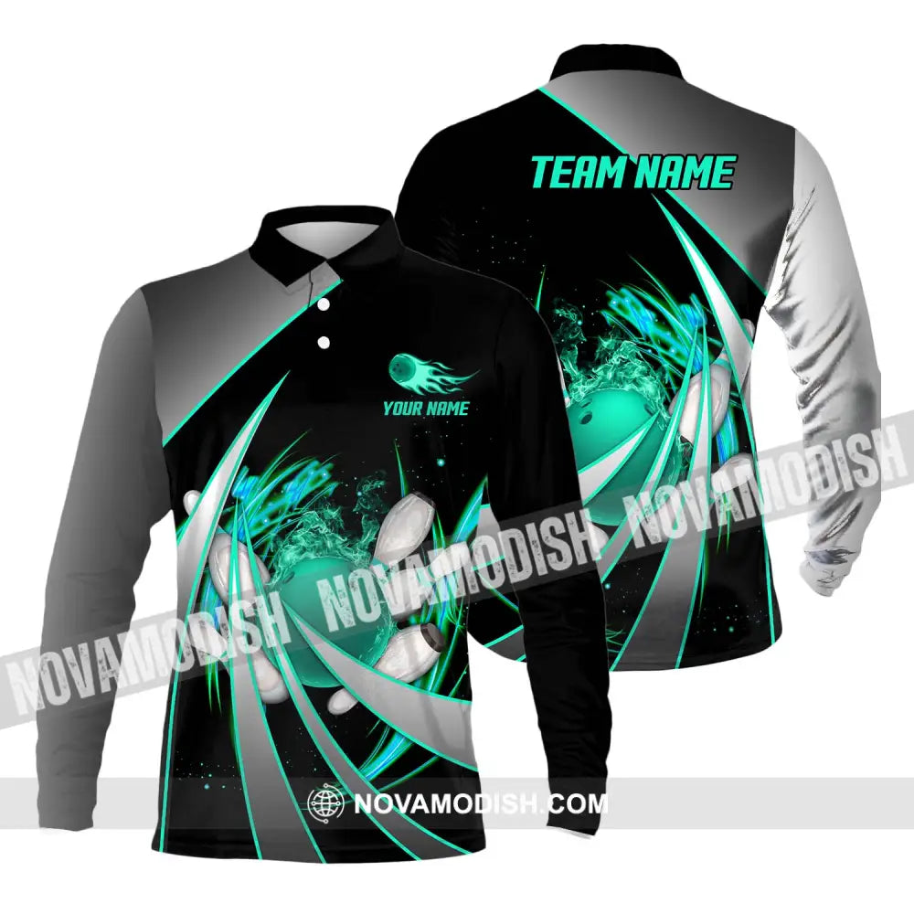 Unisex Shirt - Custom Name And Team Name Bowling Lover Shirt Bowling Neon Long Sleeve Polo / S T-shirt