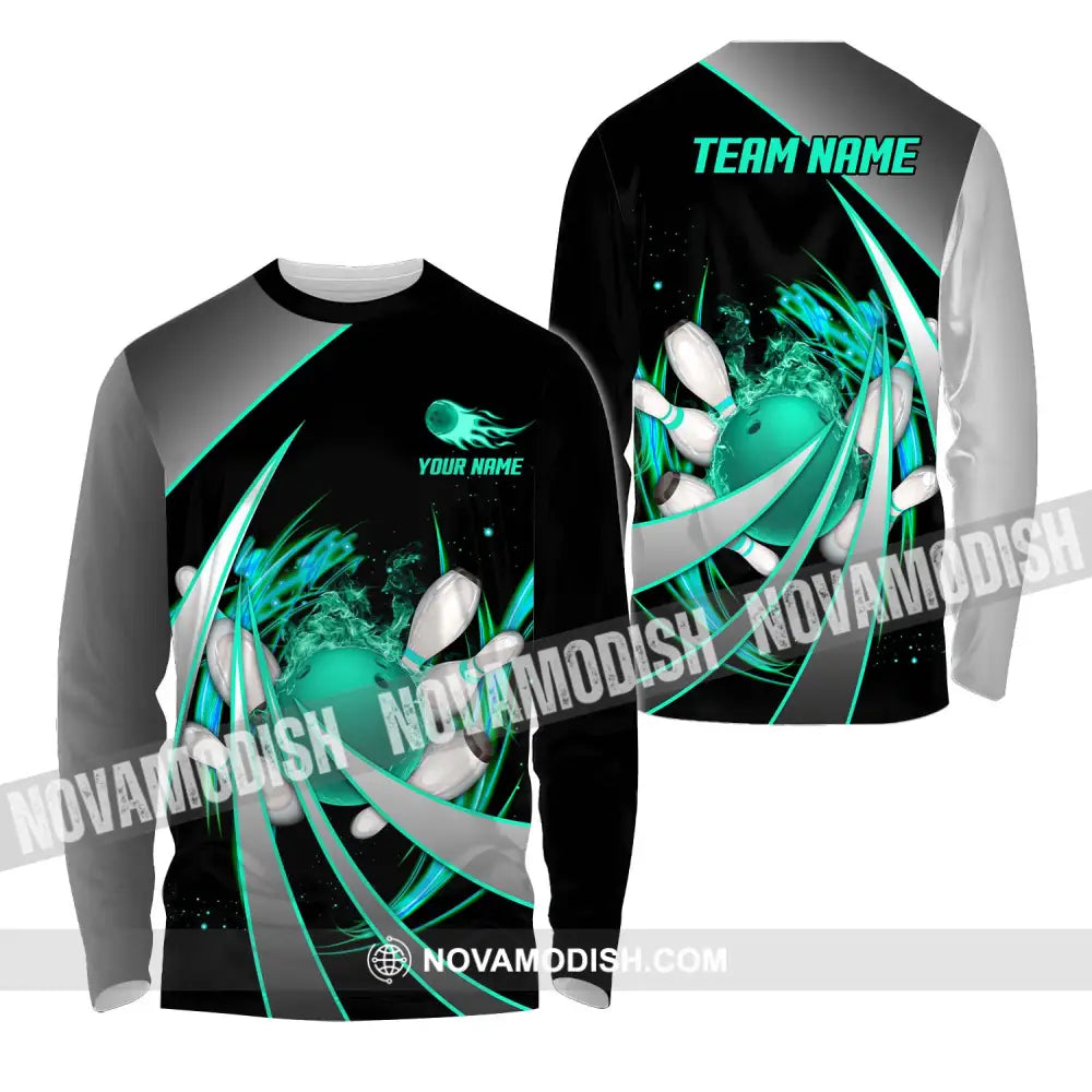 Unisex Shirt - Custom Name And Team Name Bowling Lover Shirt Bowling Neon Long Sleeve Shirt / S T-shirt
