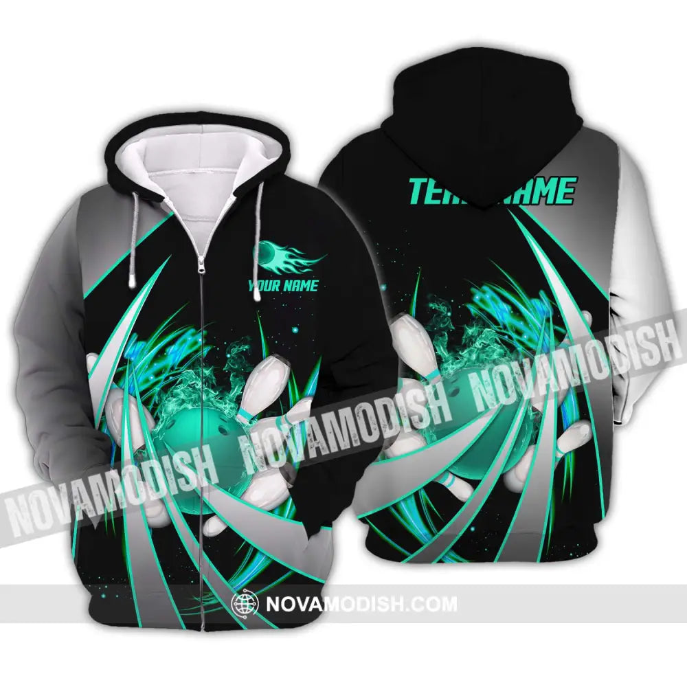Unisex Shirt - Custom Name And Team Name Bowling Lover Shirt Bowling Neon Zipper Hoodie / S T-shirt