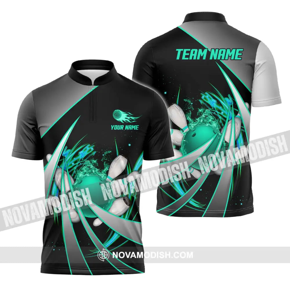 Unisex Shirt - Custom Name And Team Name Bowling Lover Shirt Bowling Neon Zipper Polo Shirt / S T-shirt