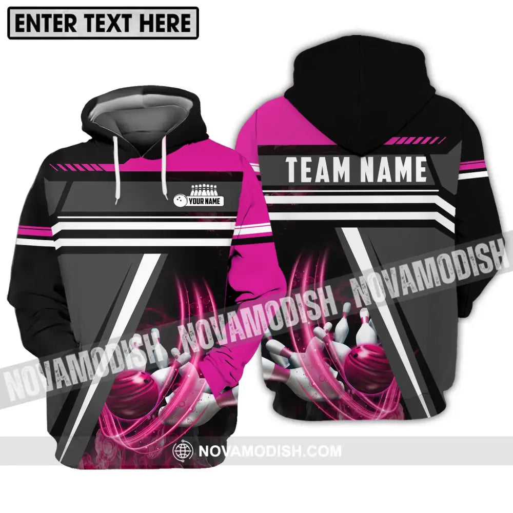 Unisex Shirt - Custom Name And Team Name Bowling Lover Shirt Pink Gray Hoodie / S T-shirt