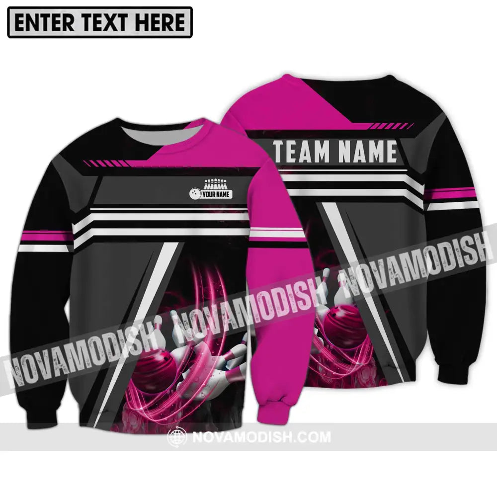 Unisex Shirt - Custom Name And Team Name Bowling Lover Shirt Pink Gray Long Sleeve / S T-shirt