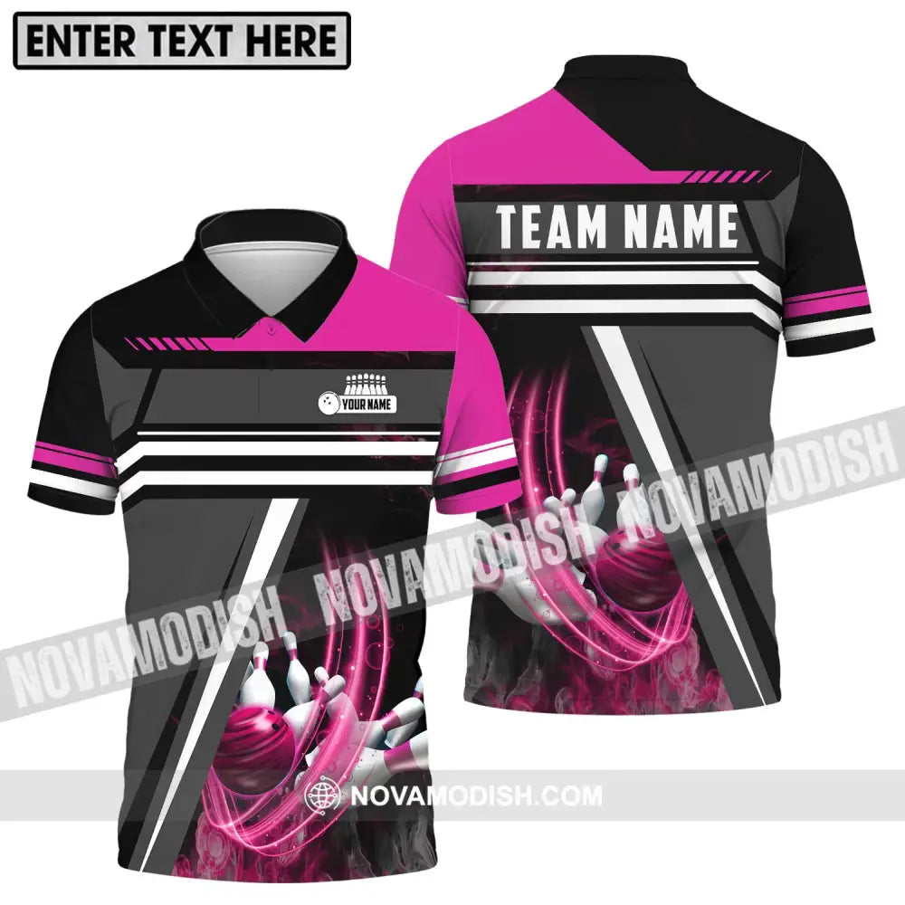Unisex Shirt - Custom Name And Team Name Bowling Lover Shirt Pink Gray Polo Shirt / S T-shirt