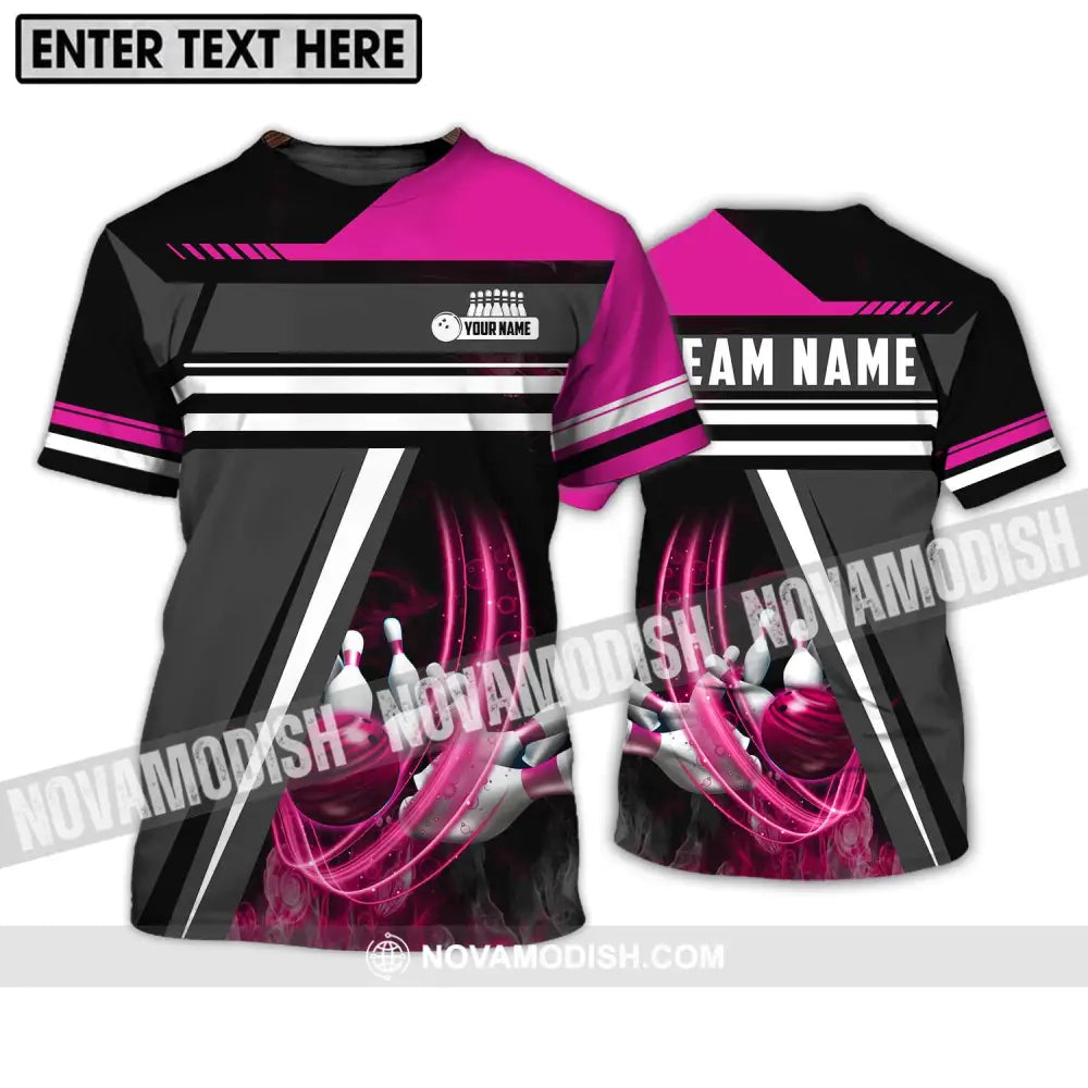 Unisex Shirt - Custom Name And Team Name Bowling Lover Shirt Pink Gray T-Shirt / S T-shirt