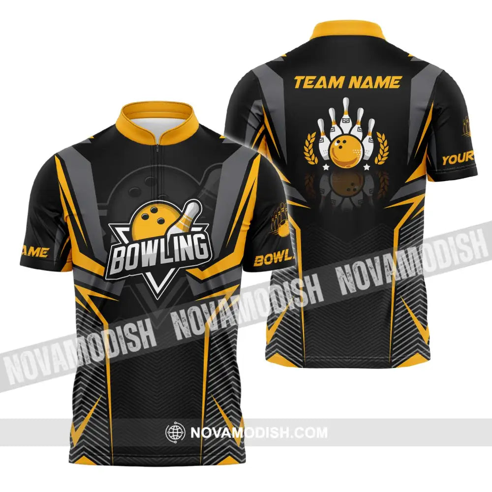 Unisex Shirt - Custom Name And Team Name Bowling Lover Shirt Race Bowling Zipper Polo Shirt / S T-shirt